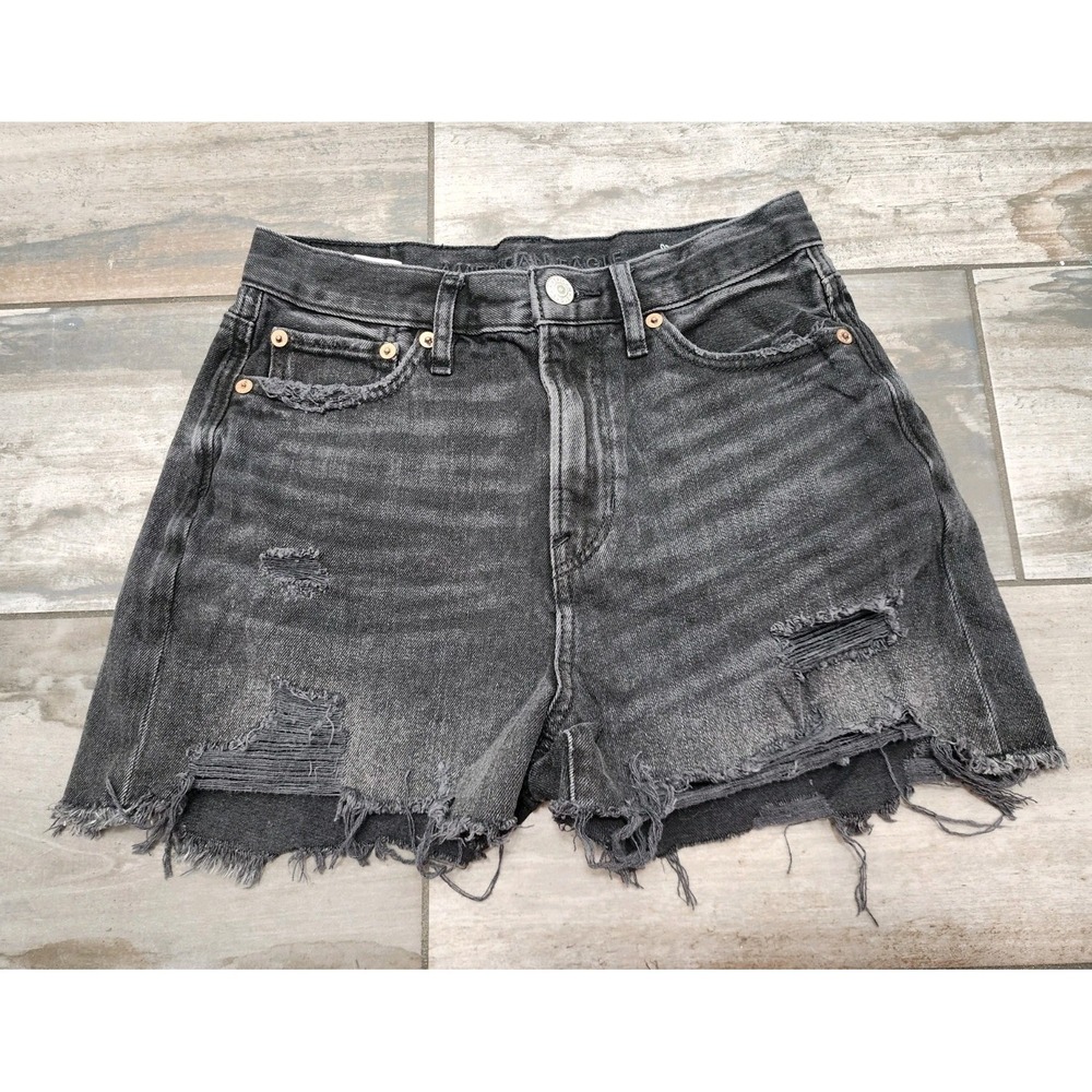 American Eagle Outfitters Black High Rise Distressed Denim Shorts Size 0 Frayed